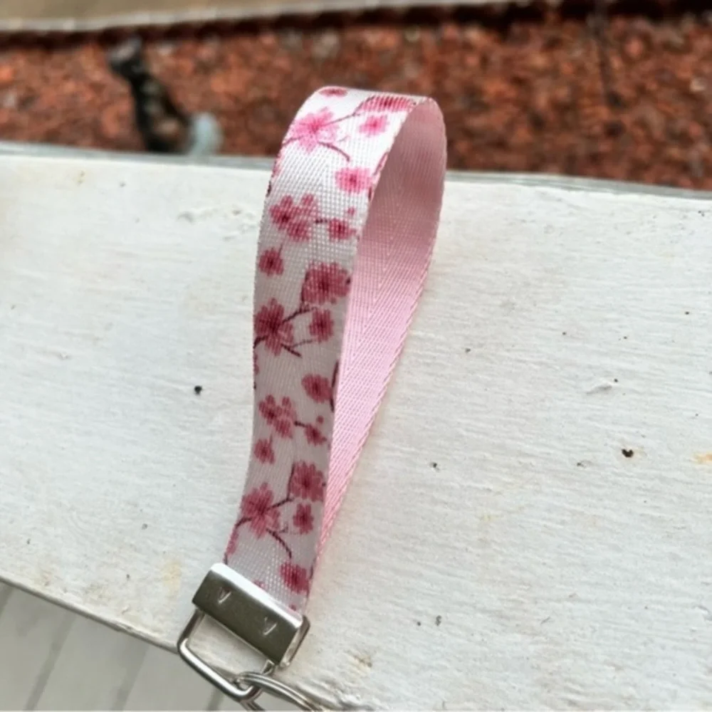 Handmade Cherry Blossom Pink Keychain Wristlet